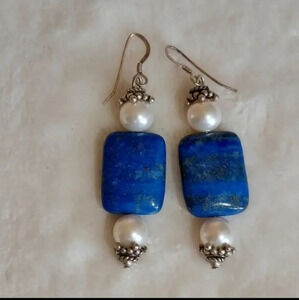 Cultured Pearl Lapis‎ Lazuli Sterling SilverDangle earrings